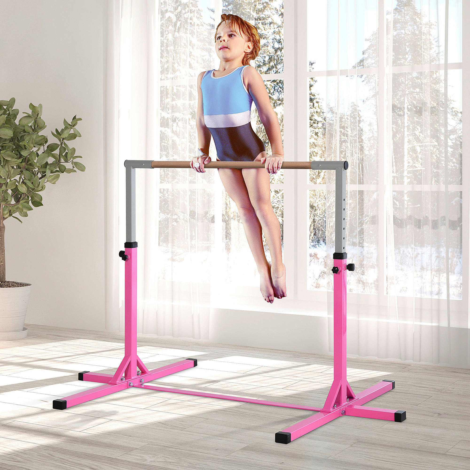 HOMCOM Kinder-Gymnastikstange B/H/L: ca. 121x150x194 cm Kinder-Gymnastikstange - rosa (194,00/121,00/150,00cm) - HOMCOM