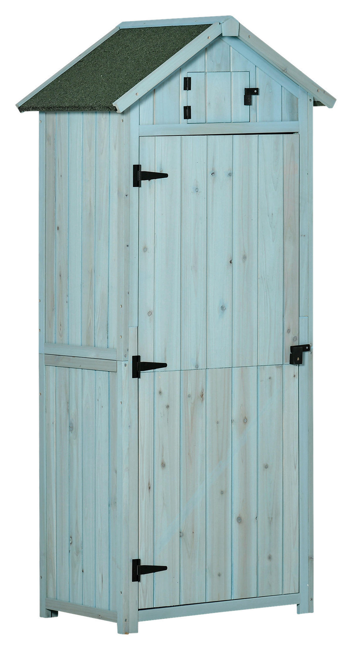 Outsunny Gartenhaus hellblau B/H/L: ca. 54x179x77 cm Gartenhaus mit Regalböden - hellblau/grün (77,00/54,00/179,00cm) - Outsunny