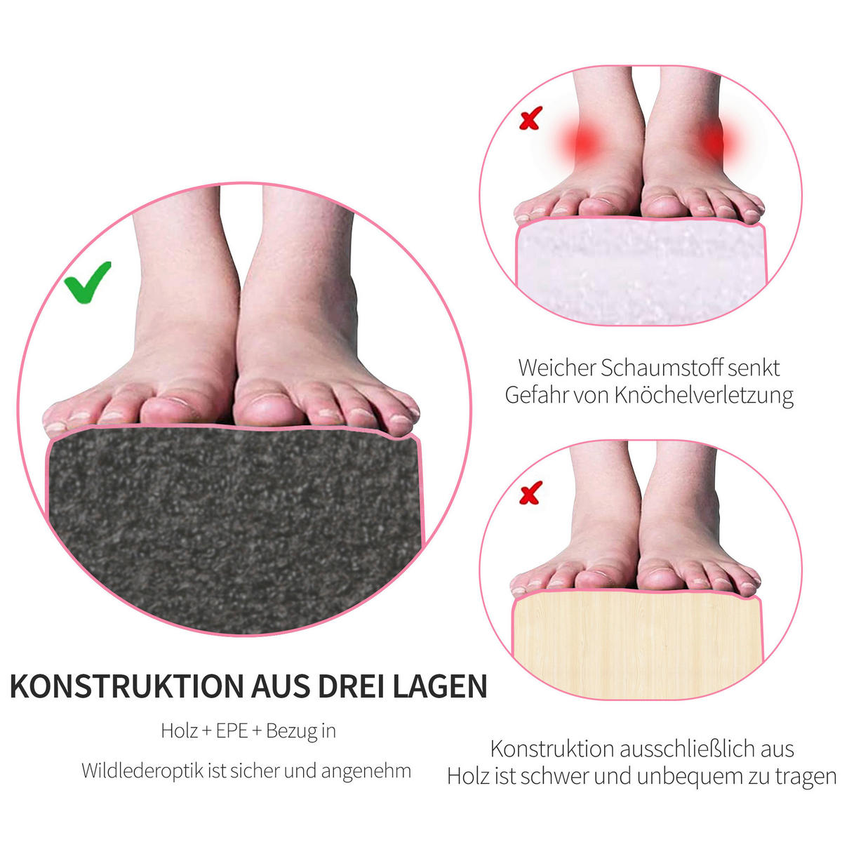 HOMCOM Fitness-Zubehör rosa Holz B/H/L: ca. 10x210x6,5 cm Schwebebalken - rosa (6,50/10,00/210,00cm) - HOMCOM