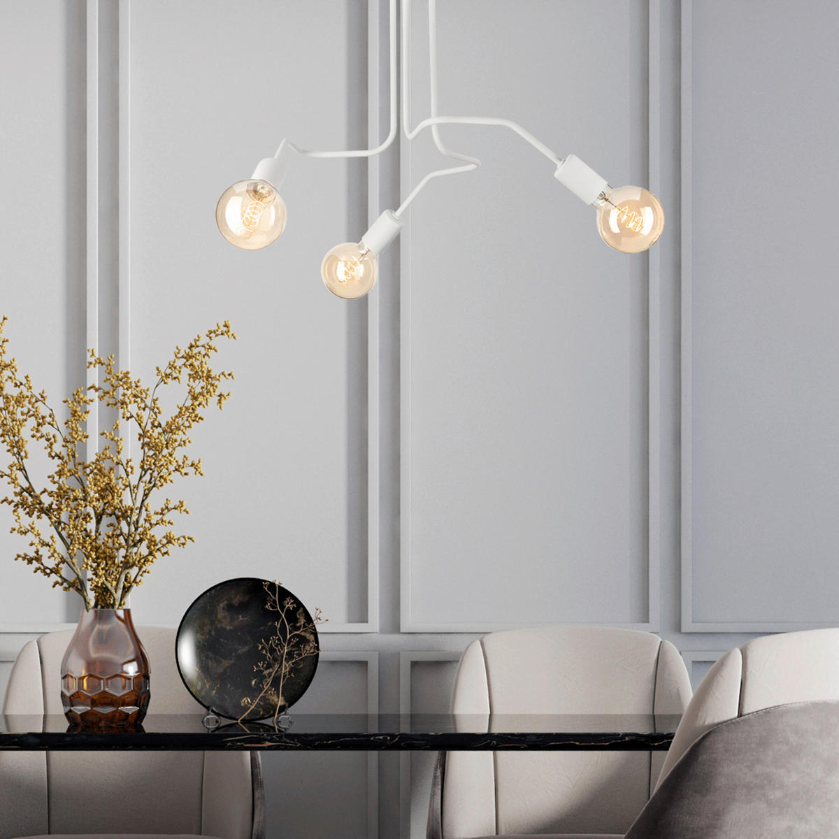 Lamkur Deckenleuchte DOMINO 51185 weiß Stahl H/L: ca. 40x55 cm E27 3 Brennstellen Domino - weiß (55,00cm) - Lamkur