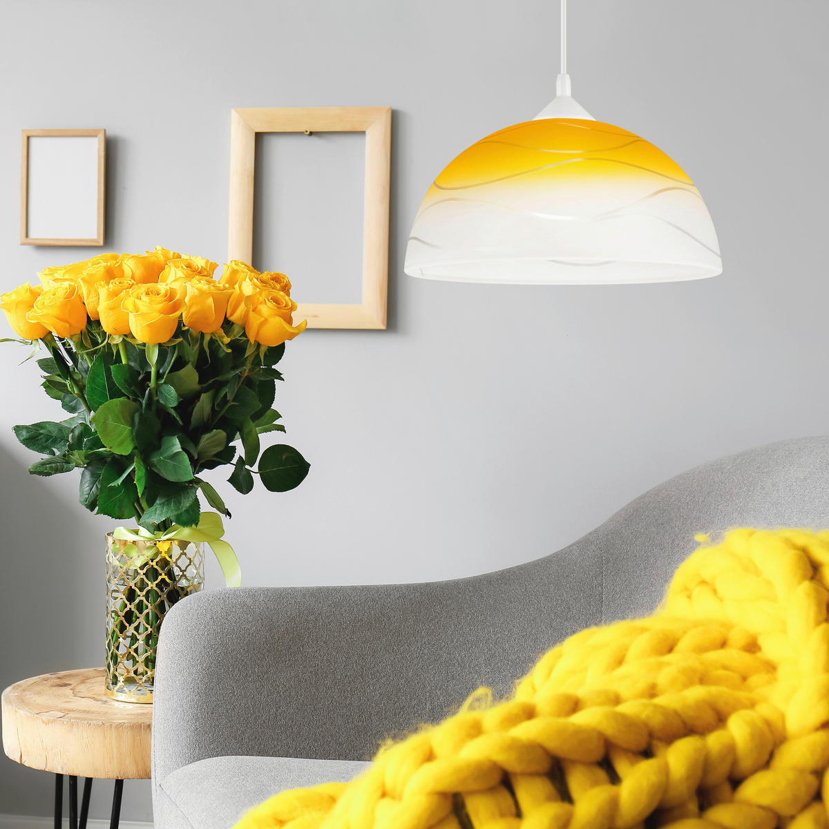 Lamkur Hängeleuchte gelb Glas B/H/L: ca. 31x17x31 cm E27 1 Brennstellen Hängeleuchte - gelb (31,00/31,00/17,00cm) - Lamkur