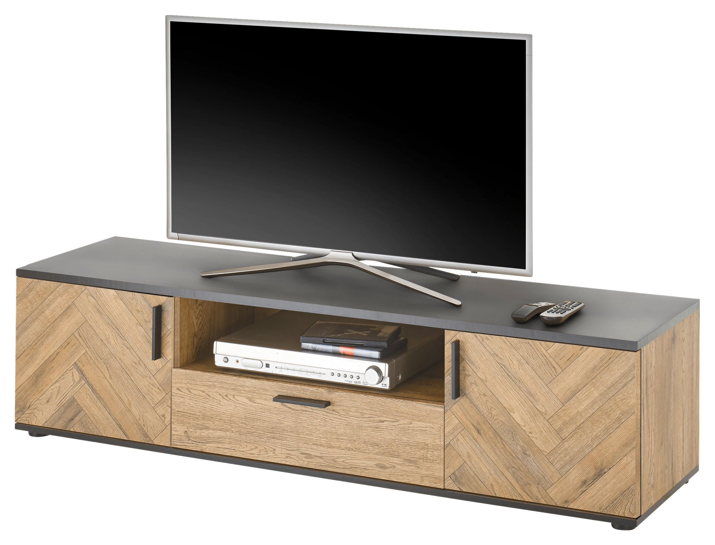 TV-Lowboard Sevilla Eiche Bartex Nachbildung schwarz B/H/T: ca. 154x42x42 cm Sevilla - schwarz (154,00/42,00/42,00cm)
