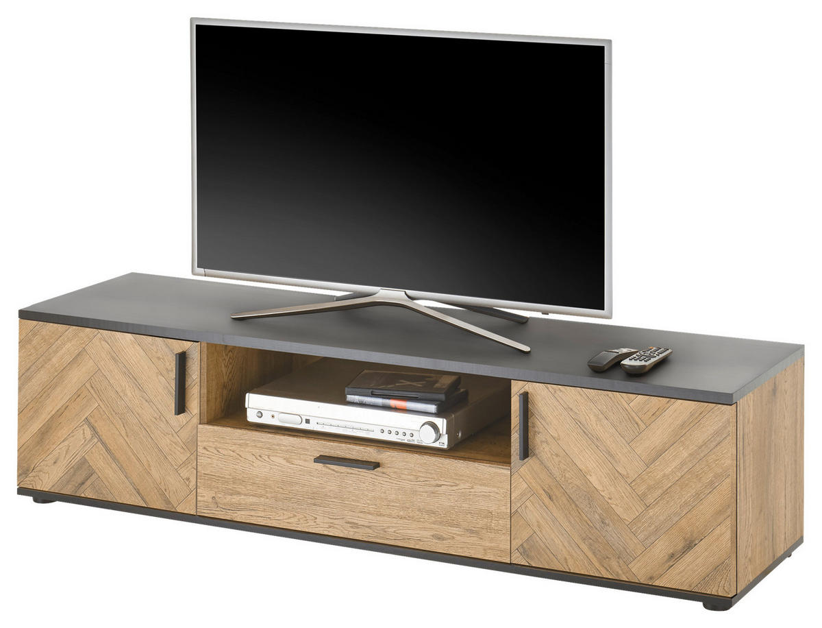 TV-Lowboard Sevilla Eiche Bartex Nachbildung schwarz B/H/T: ca. 154x42x42 cm Sevilla - schwarz (154,00/42,00/42,00cm)
