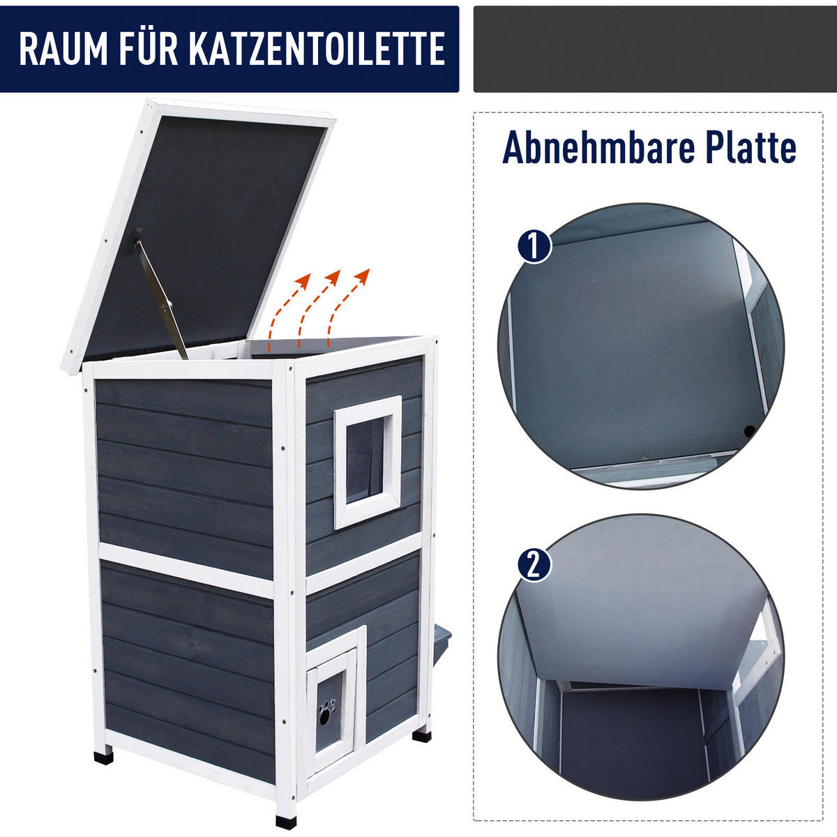 PawHut Katzenvilla grau Holz B/H/L: ca. 51x81x51 cm Katzenvilla - weiß/grau (51,00/51,00/81,00cm) - PawHut