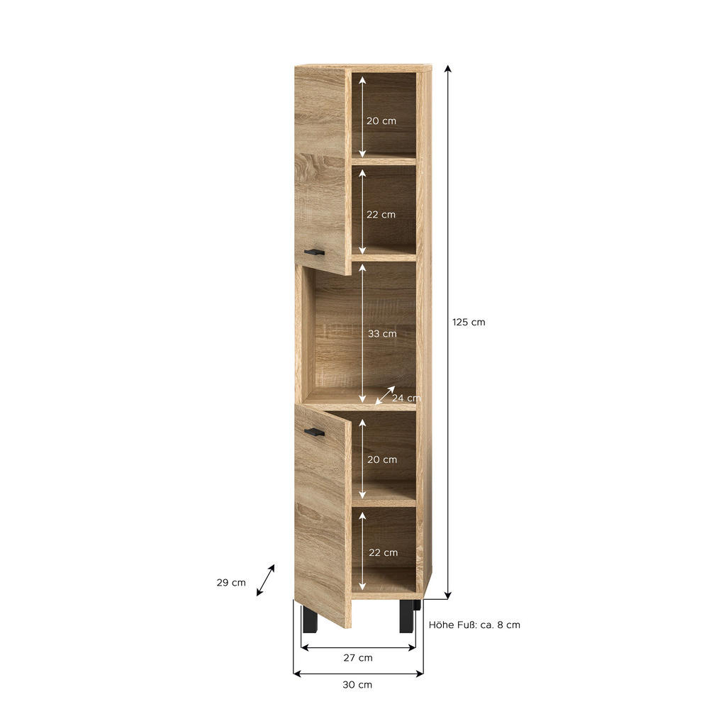 Thumbnail - Badhochschrank BOSTON Eiche Sonoma Nachbildung B/H/T: ca. 30x125x29 cm