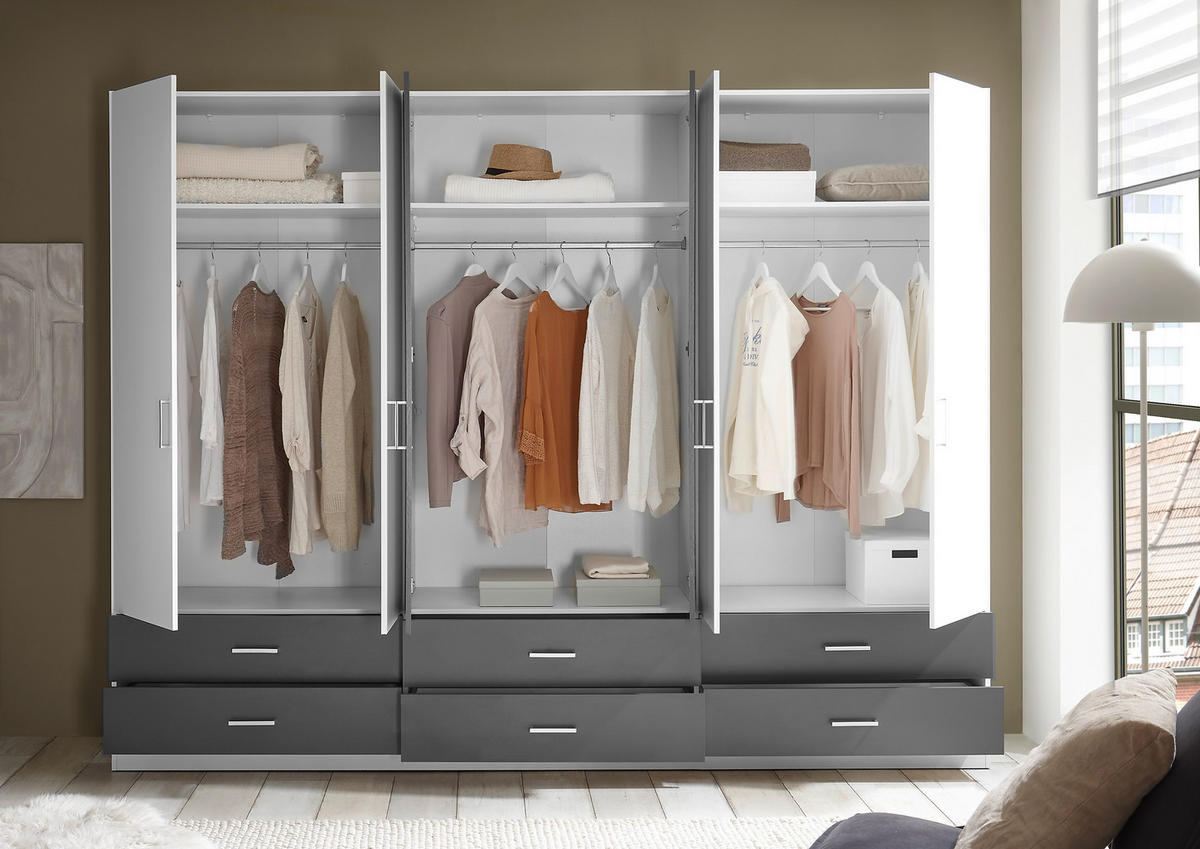 Kleiderschrank Janne weiß Graphit B/H/T: ca. 272x211x55 cm Janne - weiß/Graphit (272,00/211,00/55,00cm)