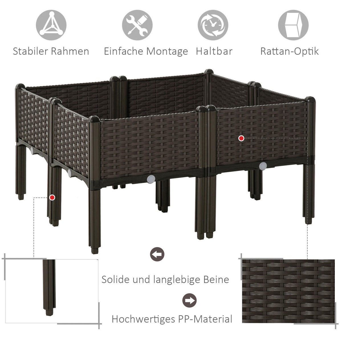 Outsunny Hochbeet kaffee Kunststoff B/H/T: ca. 80x44x80 cm Hochbeet 845-439V01 - kaffee (80,00/44,00/80,00cm) - Outsunny
