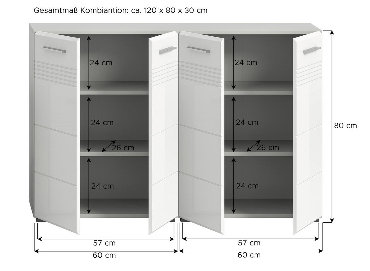 Badblock Copa hellgrau weiß Hochglanz B/H/T: ca. 120x80x30 cm Copa - hellgrau/weiß (120,00/80,00/30,00cm) - xonox.home