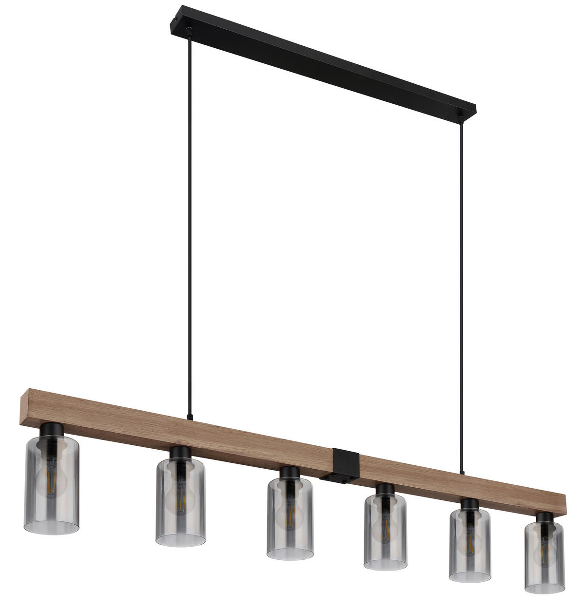 GLOBO Pendelleuchte Hadera 15465-6H schwarz Metall MDF Rauchglas B: ca. 140 cm E27 6 Brennstellen Hadera - schwarz (140,00cm) - GLOBO
