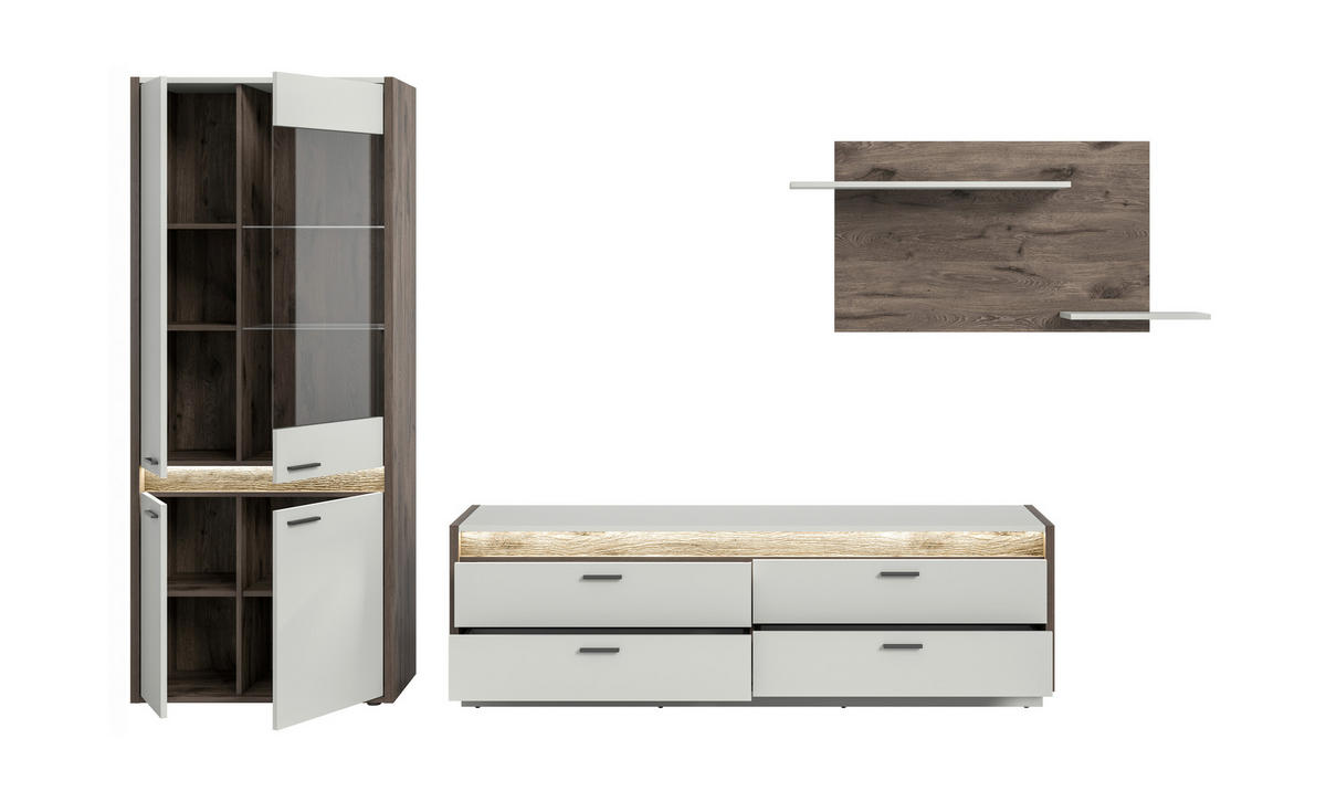 Wohnwand Falcona Nox Oak Nachbildung hellgrau B/H/T: ca. 299x198x43 cm Falcona - hellgrau (299,00/198,00/43,00cm) - xonox.home