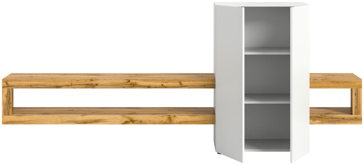 Wohnwand Samba weiß Eiche Wotan Nachbildung B/H/T: ca. 270x112x35 cm Samba - Eiche/weiß (270,00/112,00/35,00cm) - xonox.home