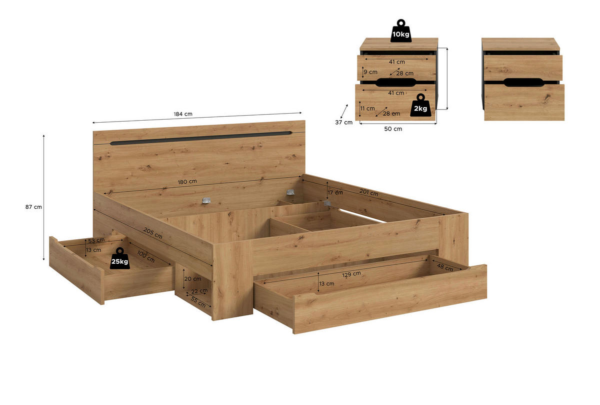 Schlafzimmer CANU, Set basaltgrau Artisan Nachbildung B/H/T: ca. 284x87x205 cm CANU, Set - basaltgrau (284,00/87,00/205,00cm) - xonox.home