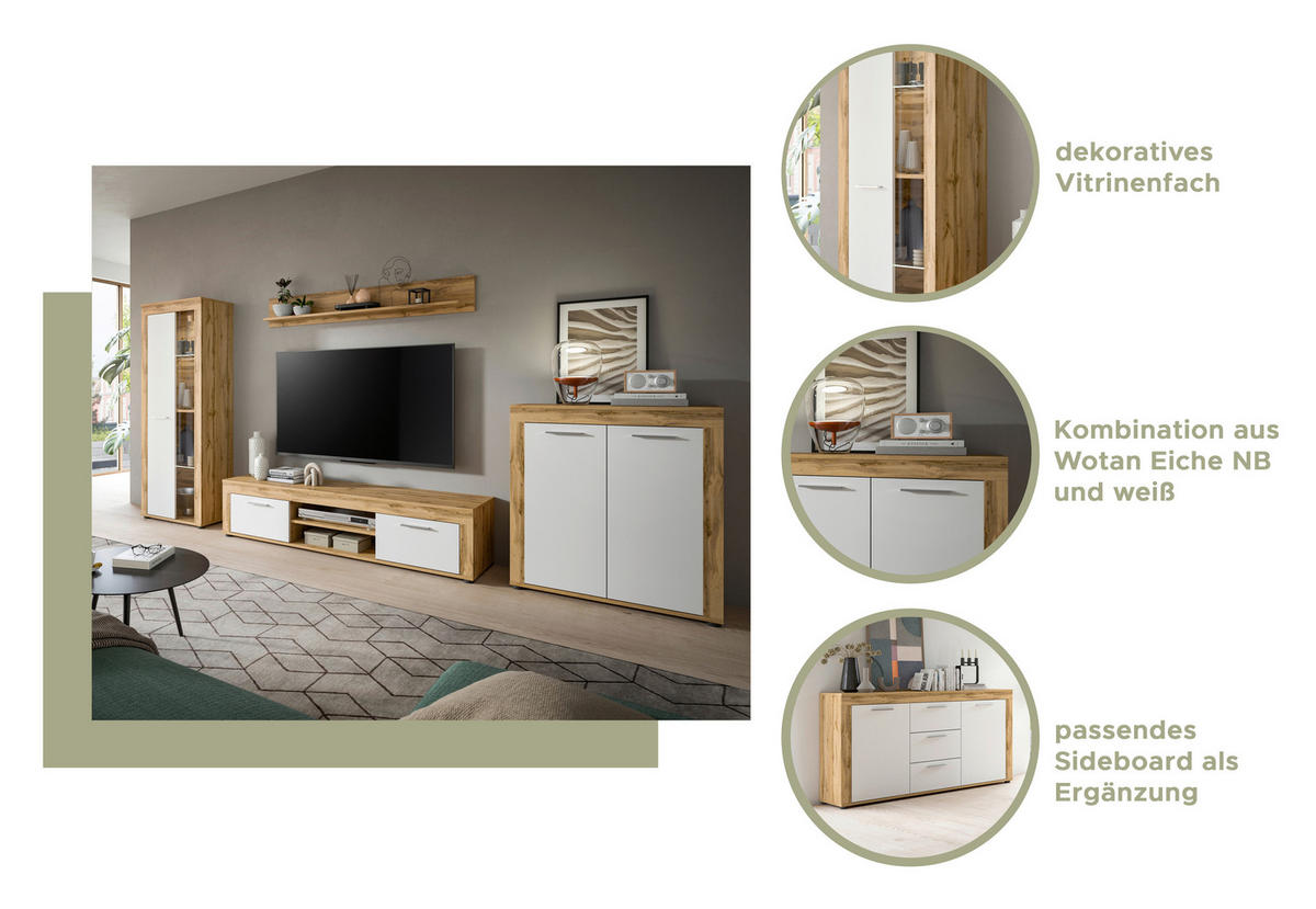 Highboard Jam Eiche Wotan Nachbildung weiß B/H/T: ca. 80x88x35 cm Jam - Eiche/weiß (80,00/88,00/35,00cm) - xonox.home