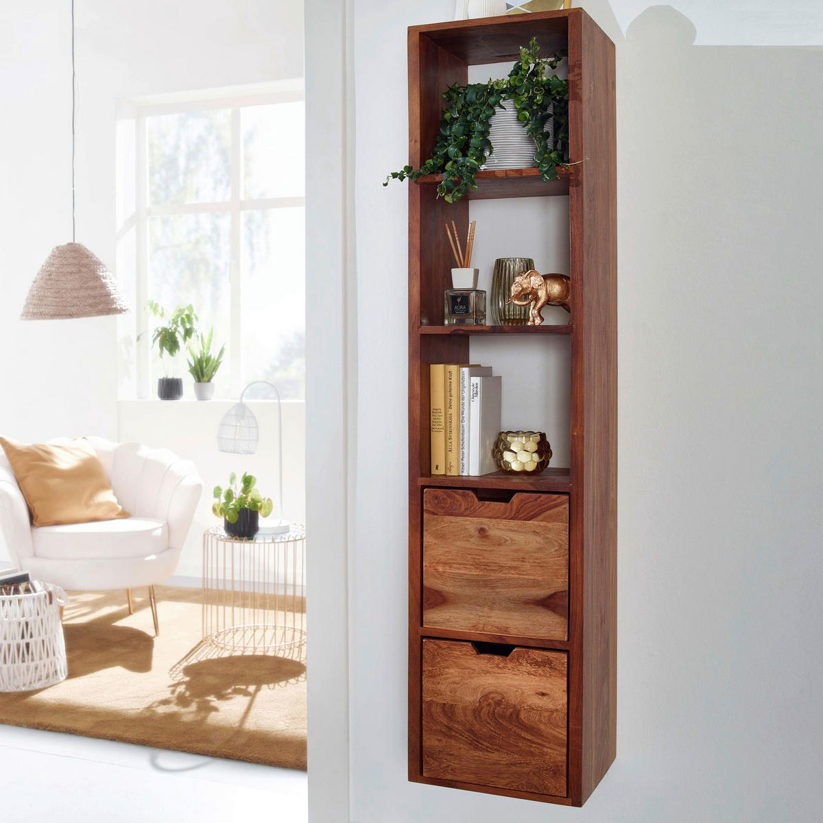 Wandregal rosenholz Holz B/H/T: ca. 35x150x30 cm Wandregal - rosenholz (35,00/150,00/30,00cm) - Wohnling