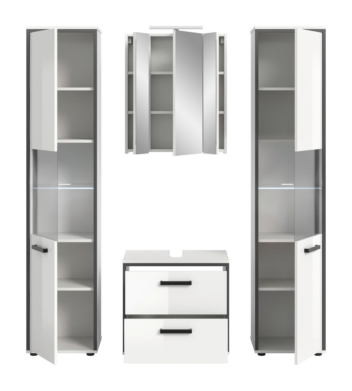 Badblock KOJAK weiß Hochglanz anthrazit grau B/H/T: ca. 171x188x37 cm KOJAK - weiß/anthrazit (171,00/188,00/37,00cm) - xonox.home