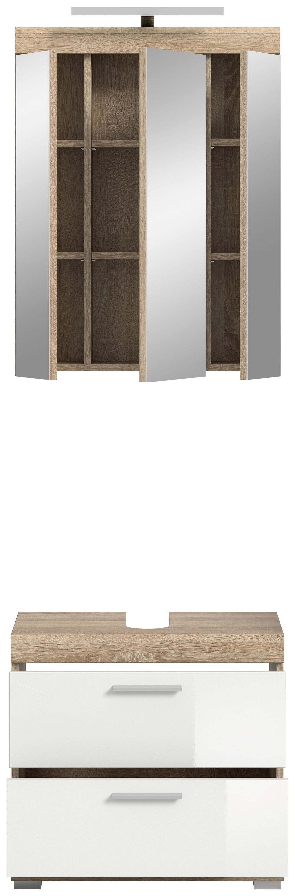 Badezimmer-Set Lambada Eiche Sonoma Nachbildung weiß Hochglanz B/H/T: ca. 60x191x37 cm Lambada - Eiche/weiß (60,00/191,00/37,00cm) - xonox.home