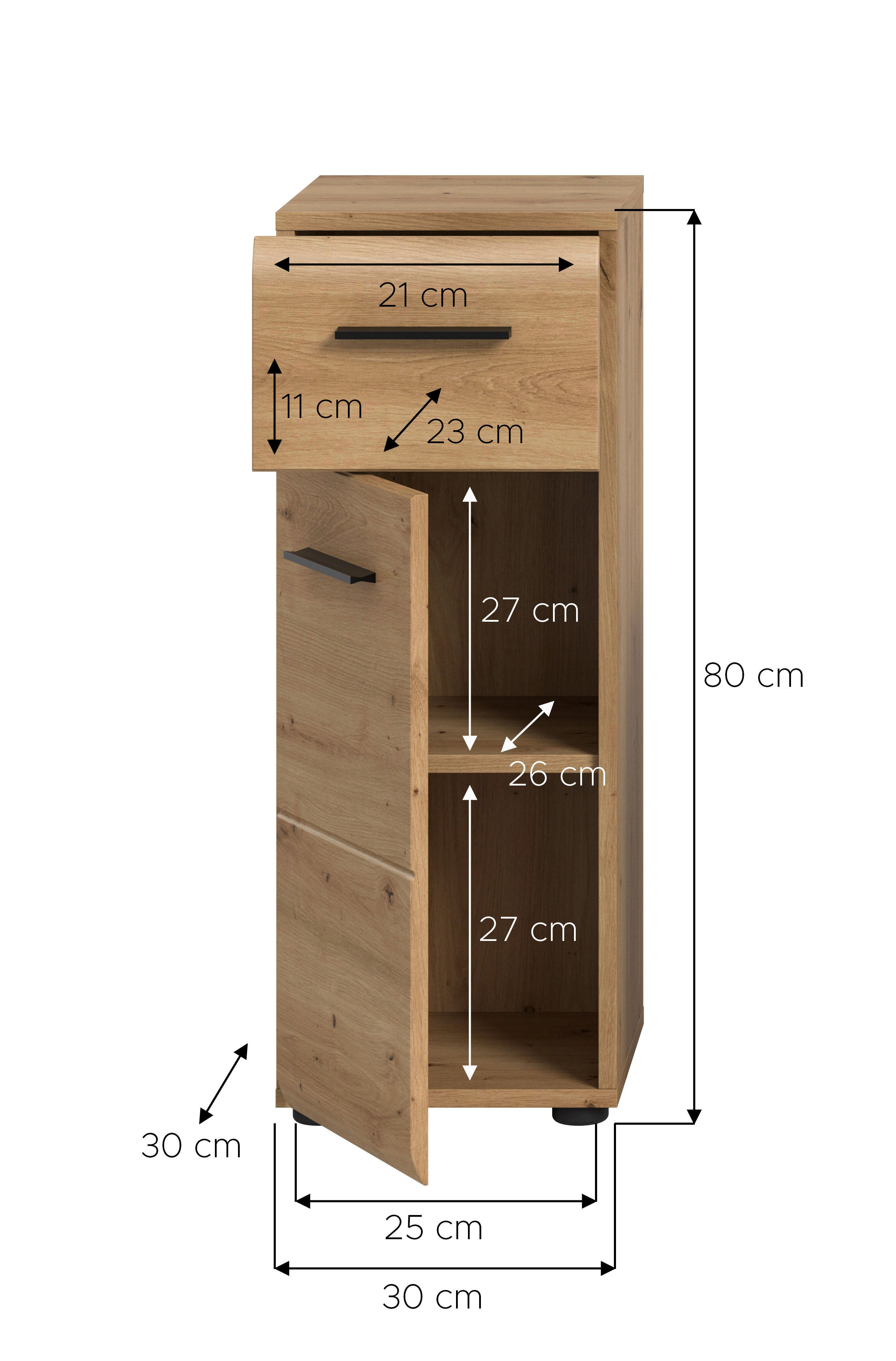 Schrank Ice Artisan Oak Nachbildung B/H/T: ca. 30x80x30 cm Ice - (30,00/80,00/30,00cm) - xonox.home