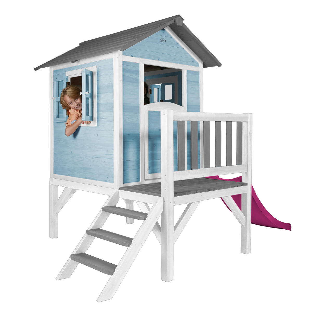 AXI Spielhaus Lodge XL blau B/H/T: ca. 240x189x167 cm Lodge XL - blau/lila (240,00/189,00/167,00cm) - AXI