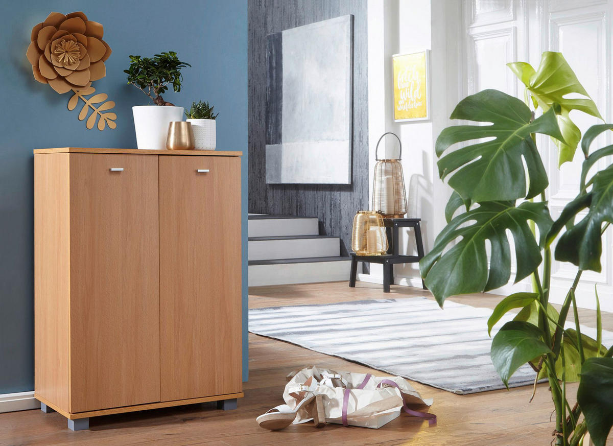 Schuhschrank buche Nachbildung silber B/H/T: ca. 60x90x35 cm Schuhschrank - buche/silber (60,00/90,00/35,00cm) - Wohnling