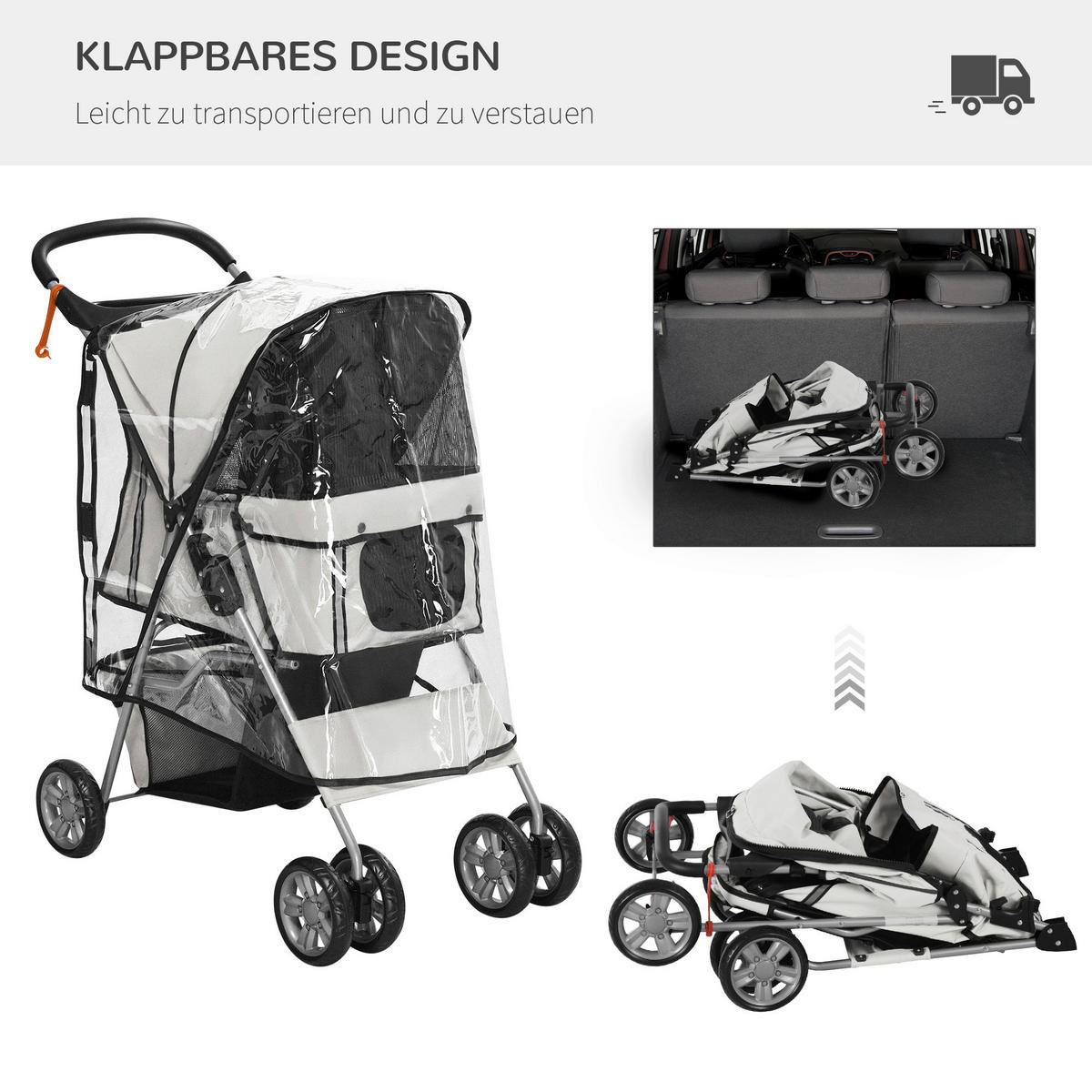PawHut Hunde-Zubehör grau Edelstahl B/H/L: ca. 45x75x97 cm Hundebuggy - grau (97,00/45,00/75,00cm) - PawHut