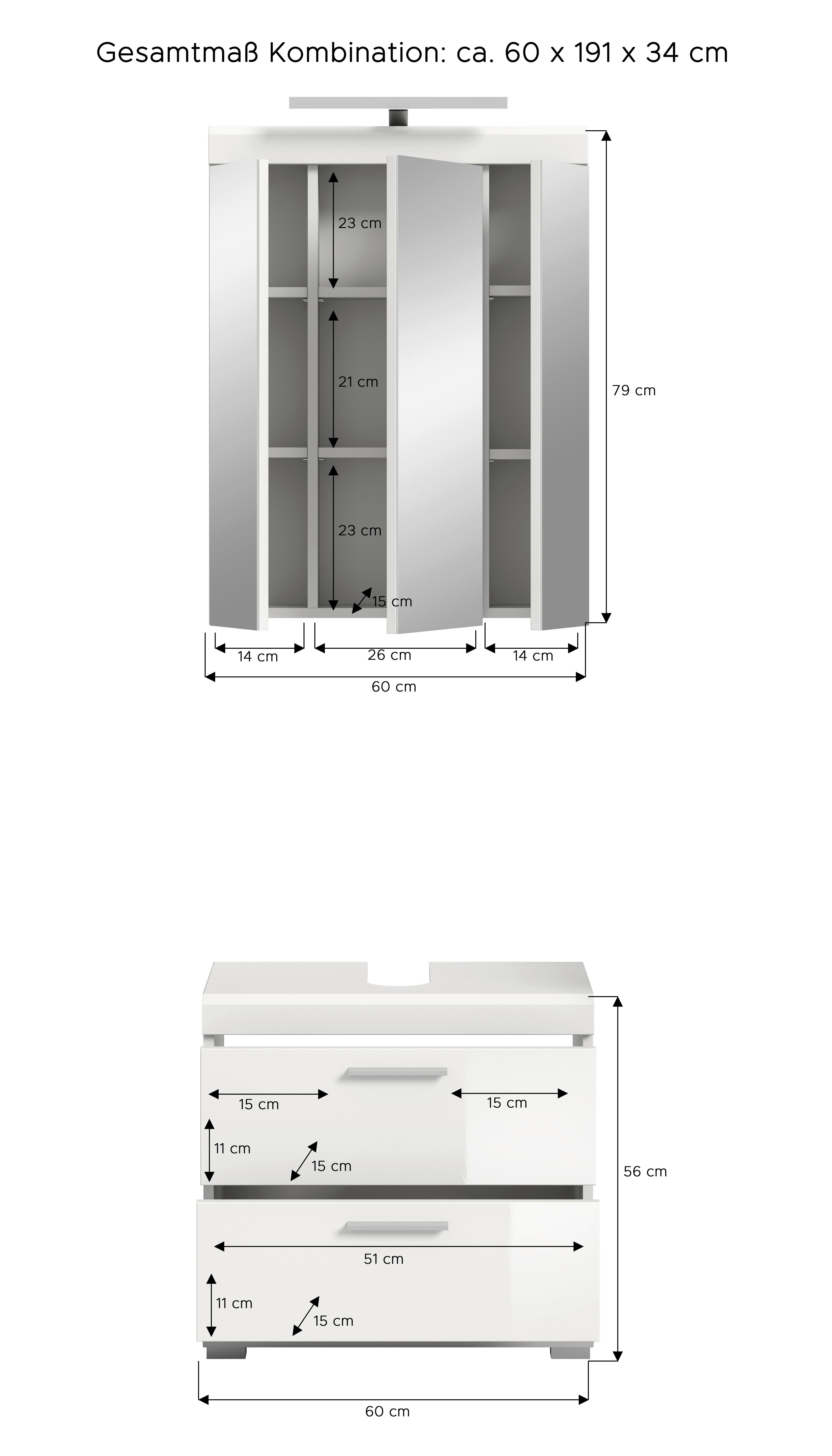 Thumbnail - Badezimmer-Set Scout weiß weiß Hochglanz B/H/T: ca. 60x191x37 cm