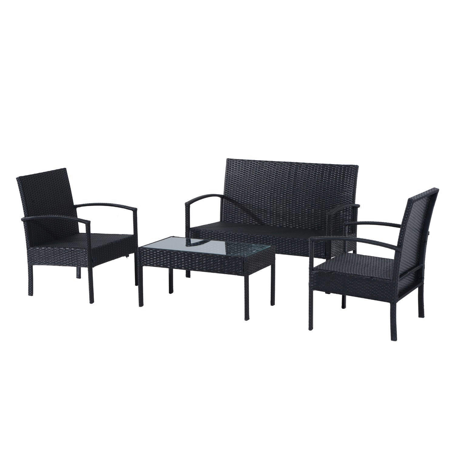 Outsunny Sitzgruppe schwarz Polyrattan -...