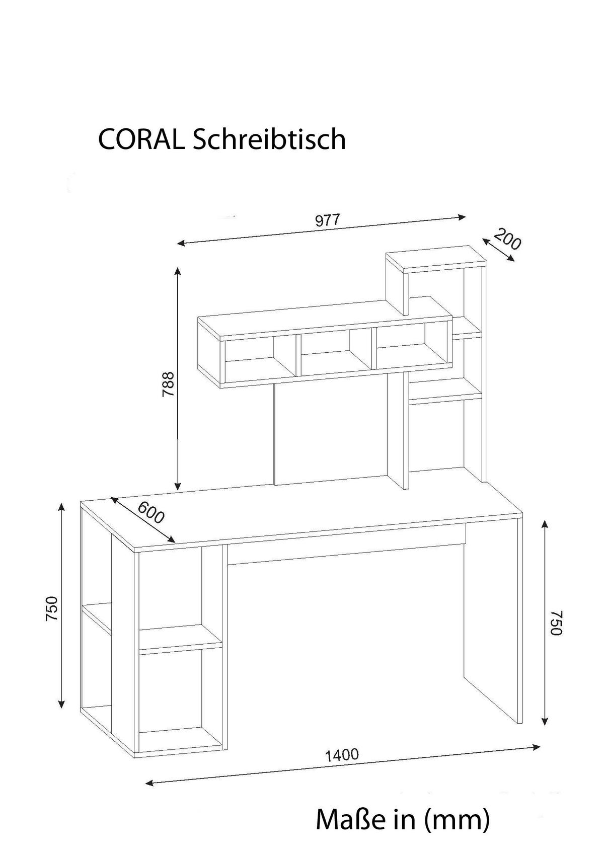 Schreibtisch Coral weiß walnuss Nachbildung B/H/T: ca. 140x75x60 cm Coral - weiß/walnuss (140,00/75,00/60,00cm) - moebel17