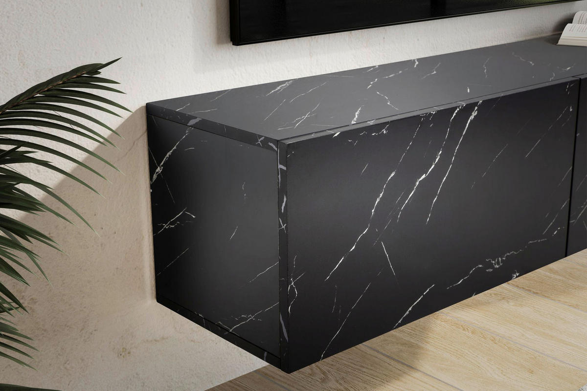 Lowboard schwarz Marmor Optik B/H/T: ca. 120x30x30 cm TV & Lowboard - schwarz (120,00/30,00/30,00cm) - Wohnling