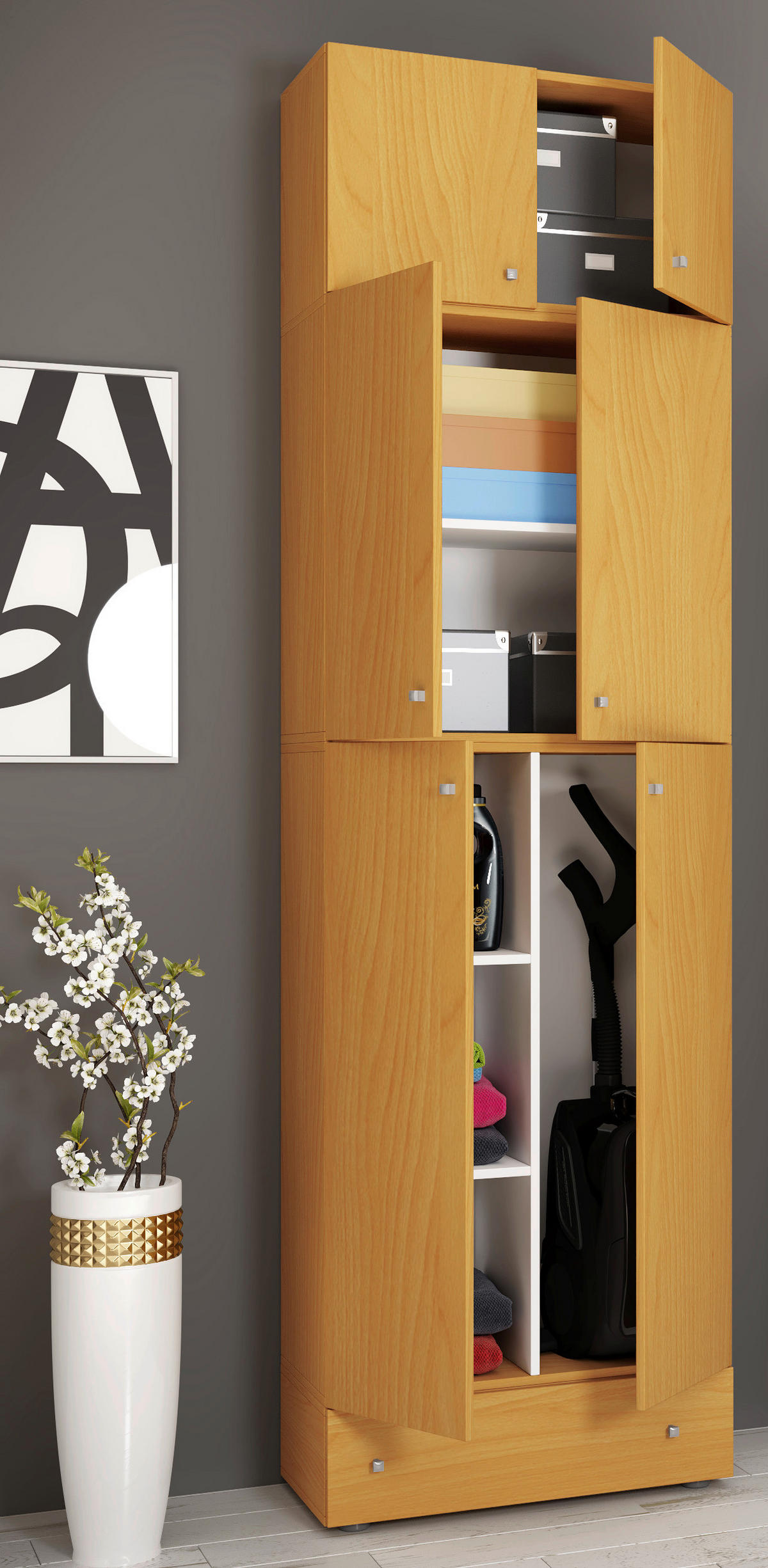 Putzschrank Lona buche Nachbildung weiß B/H/T: ca. 70x240x39 cm Lona - weiß/buche (70,00/240,00/39,00cm) - VCM Möbel