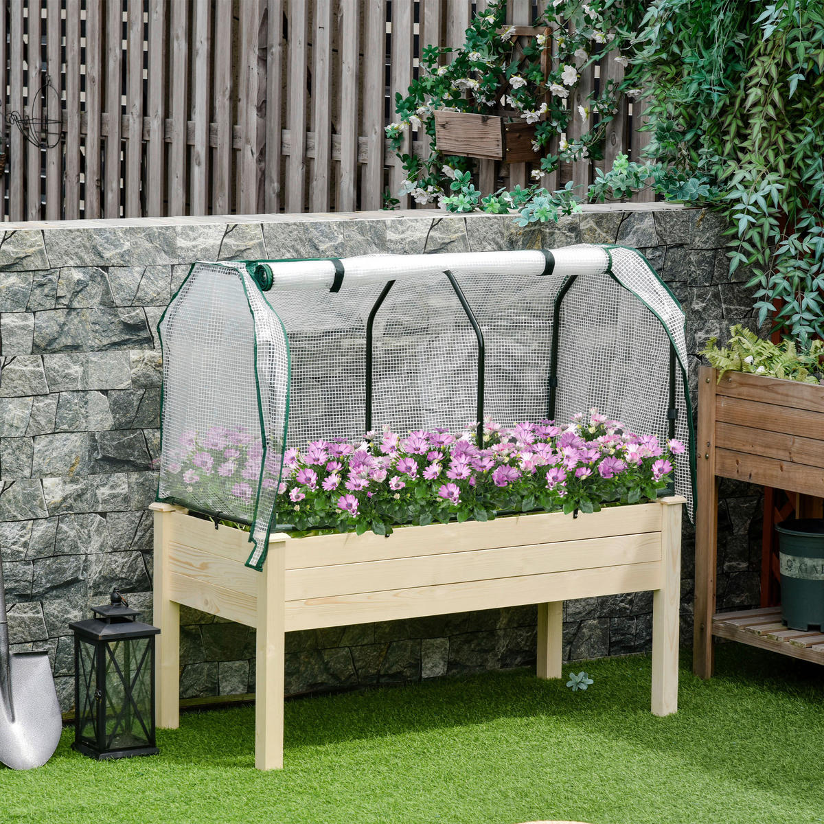 Outsunny Hochbeet natur Holz B/H/L: ca. 55x117x121 cm Hochbeet - natur (121,00/55,00/117,00cm) - Outsunny