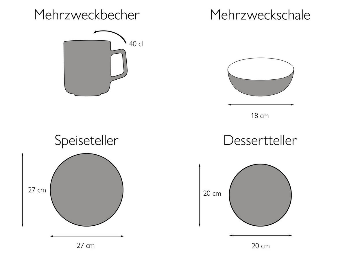 CreaTable Kombiservice La Gomera Negra schwarz Keramik 16 tlg. La Gomera Negra - weiß/schwarz - CreaTable