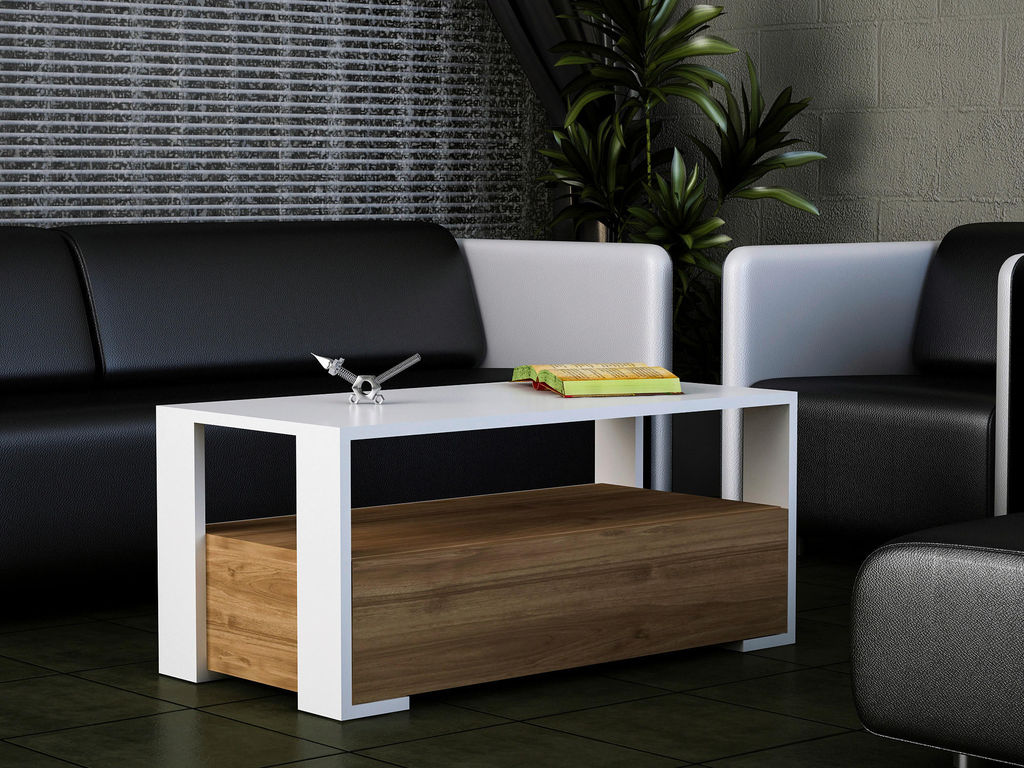 Couchtisch Balina weiß walnuss Nachbildung B/H/T: ca. 90x40x45 cm Balina - weiß/walnuss (90,00/40,00/45,00cm) - moebel17