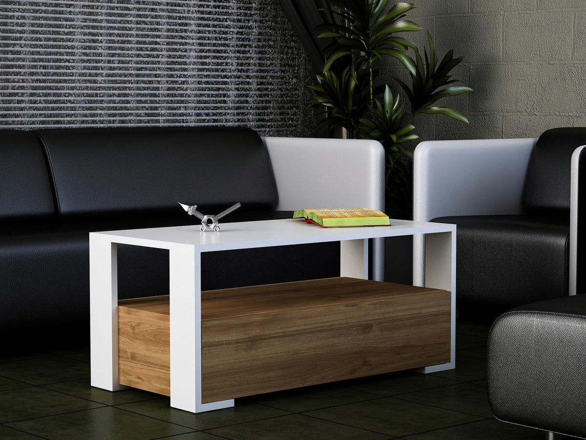 Couchtisch Balina weiß walnuss Nachbildung B/H/T: ca. 90x40x45 cm Balina - weiß/walnuss (90,00/40,00/45,00cm) - moebel17
