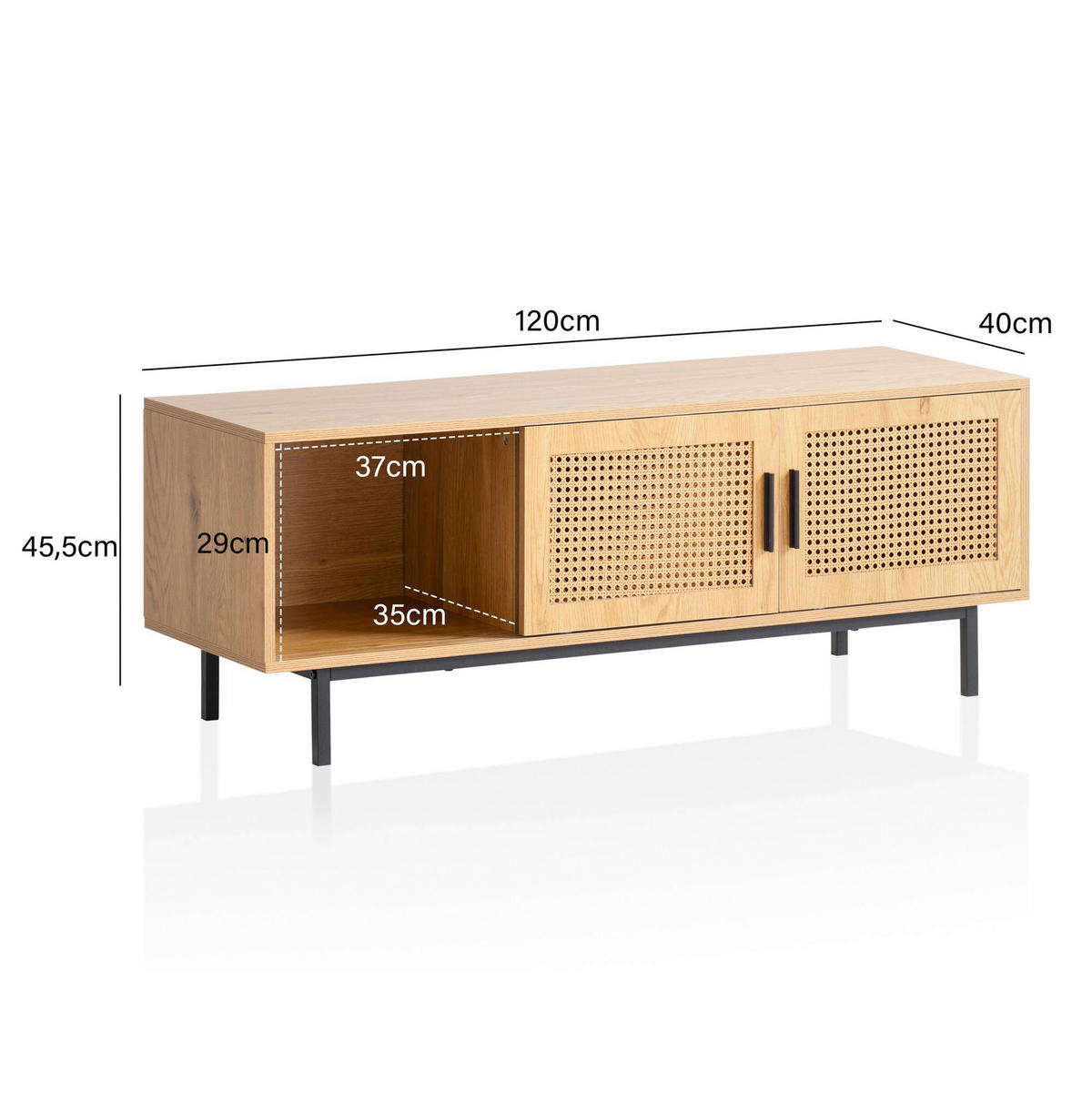 Lowboard Eiche Optik B/H/T: ca. 120x45,5x40 cm TV & Lowboard - Eiche (120,00/45,50/40,00cm) - Wohnling