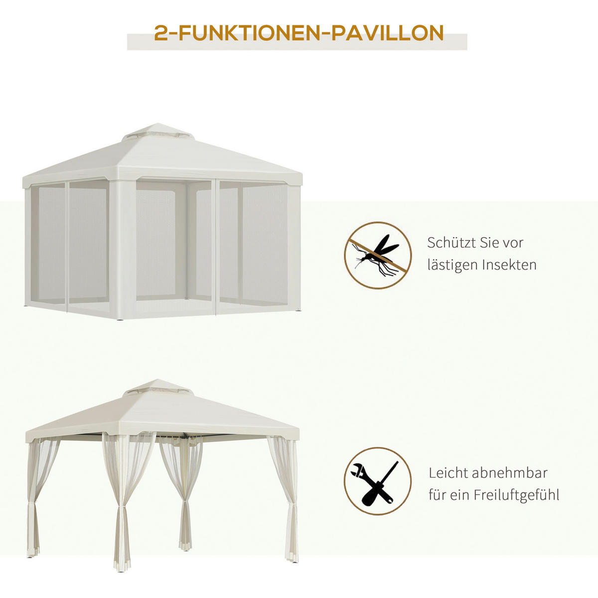 Outsunny Pavillon creme Polyester B/H/L: ca. 294x265x294 cm Gartenpavillon - creme (294,00/294,00/265,00cm) - Outsunny