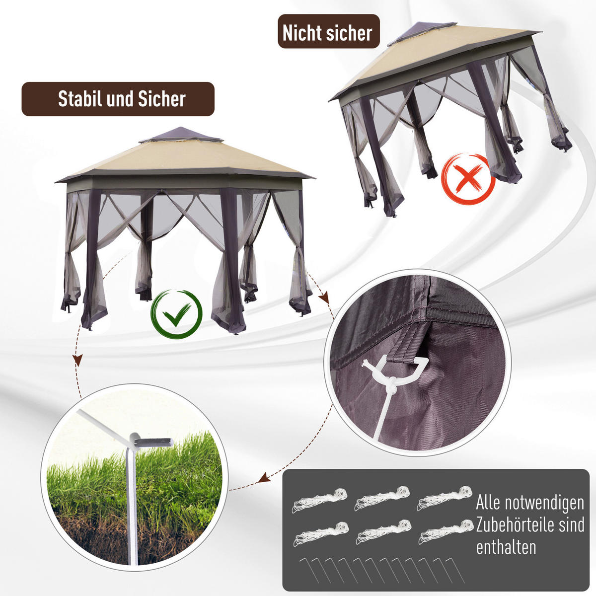 Outsunny Faltpavillon kaffee Mesh B/H/L: ca. 340x285x405 cm Faltpavillon - beige/braun (405,00/340,00/285,00cm) - Outsunny