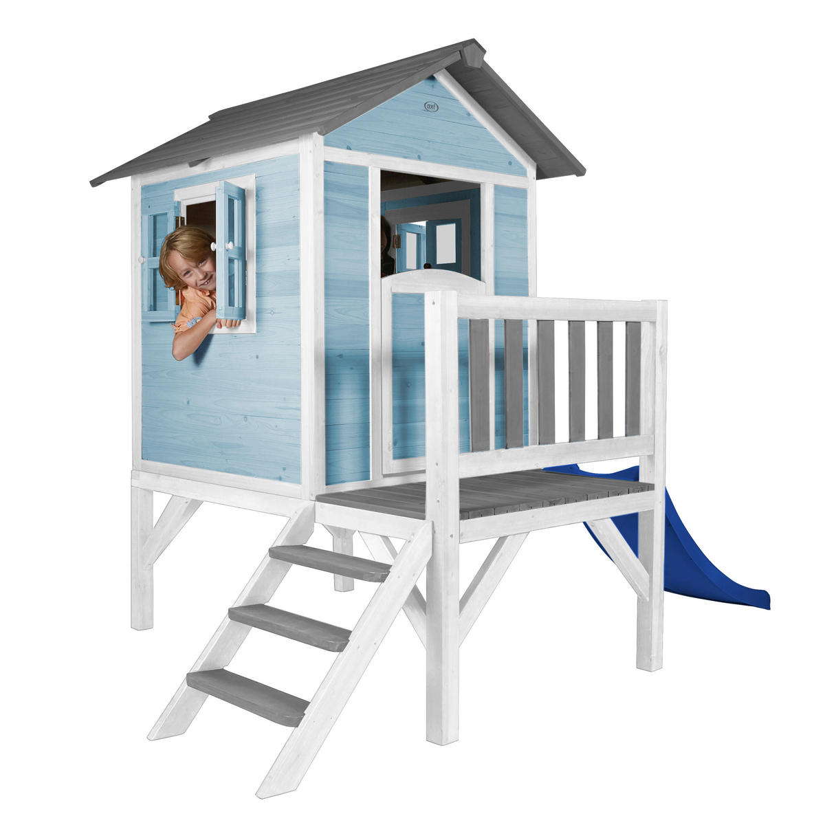 AXI Spielhaus Lodge XL blau B/H/T: ca. 240x189x167 cm Lodge XL - blau/weiß (240,00/189,00/167,00cm) - AXI