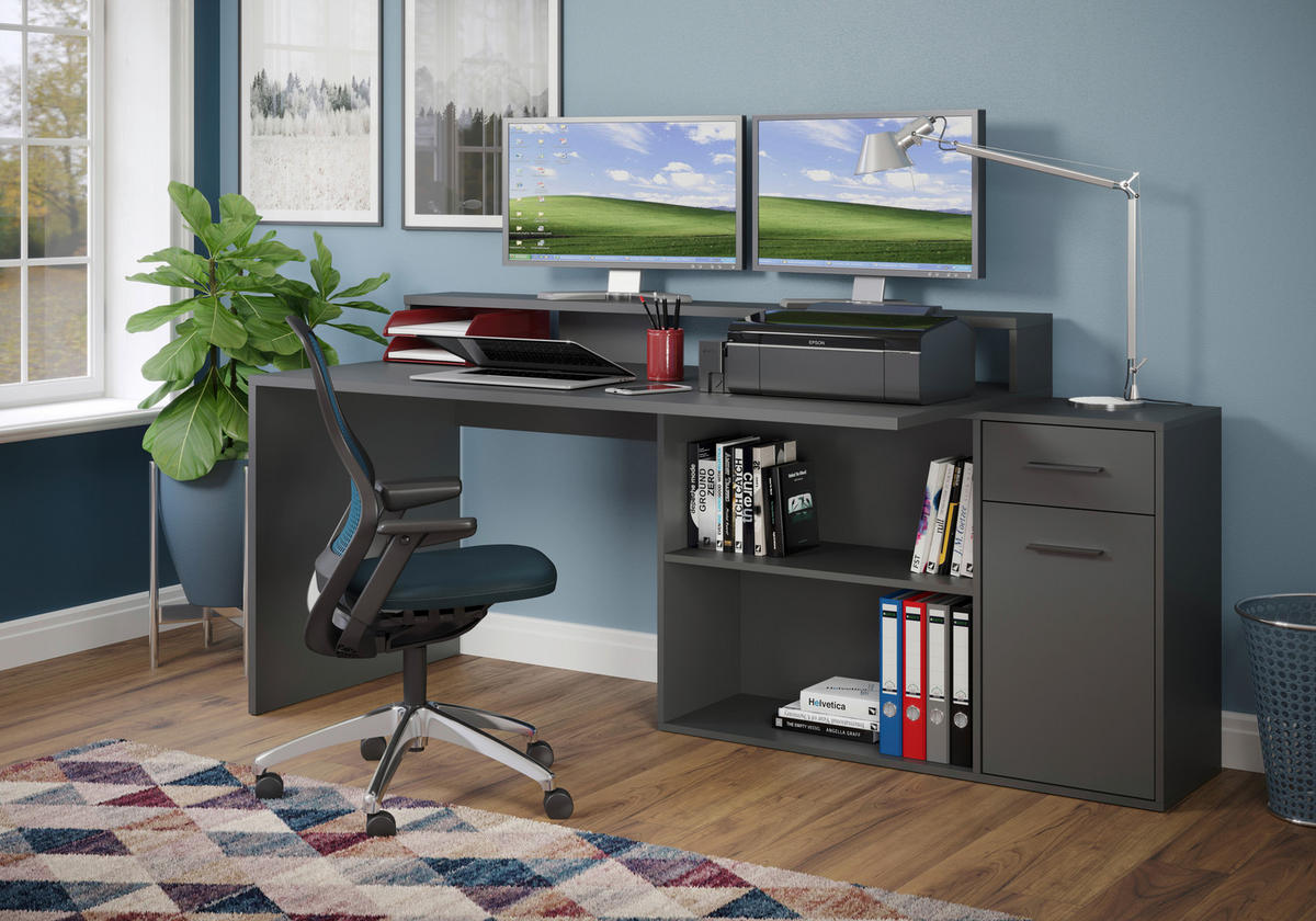 Schreibtisch Gamer anthrazit matt B/H/T: ca. 160x92x115 cm Gamer - schwarz/anthrazit (160,00/92,00/115,00cm)