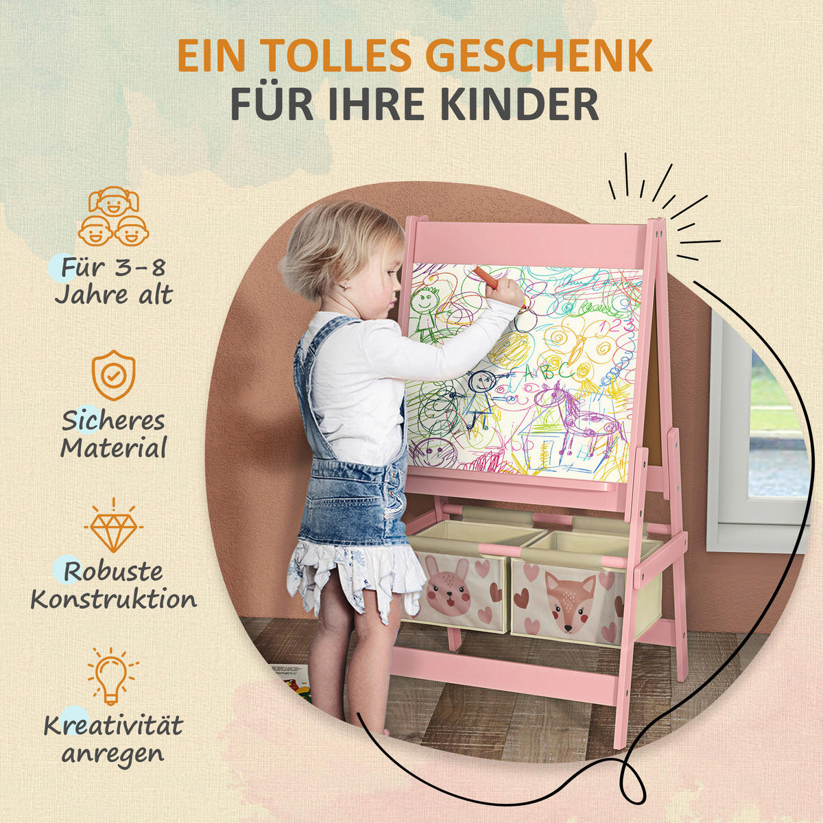 AIYAPLAY Kindertafel B/H/L: ca. 46,5x93x54 cm Kindertafel - rosa (54,00/46,50/93,00cm) - AIYAPLAY
