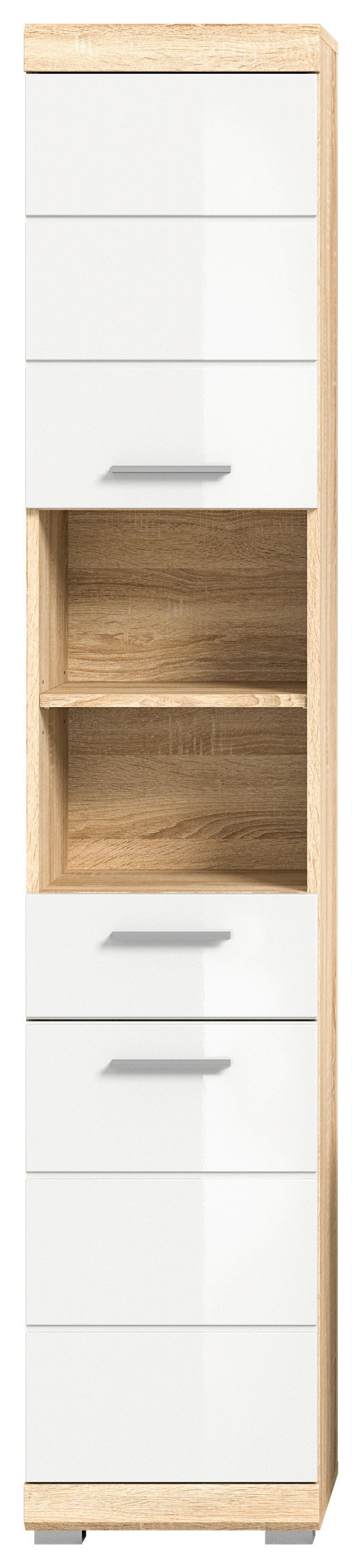 Badhochschrank LAMBADA Eiche Sonoma hell Nachbildung weiß Hochglanz B/H/T: ca. 37x191x31 cm LAMBADA - Eiche/weiß (37,00/191,00/31,00cm) - xonox.home