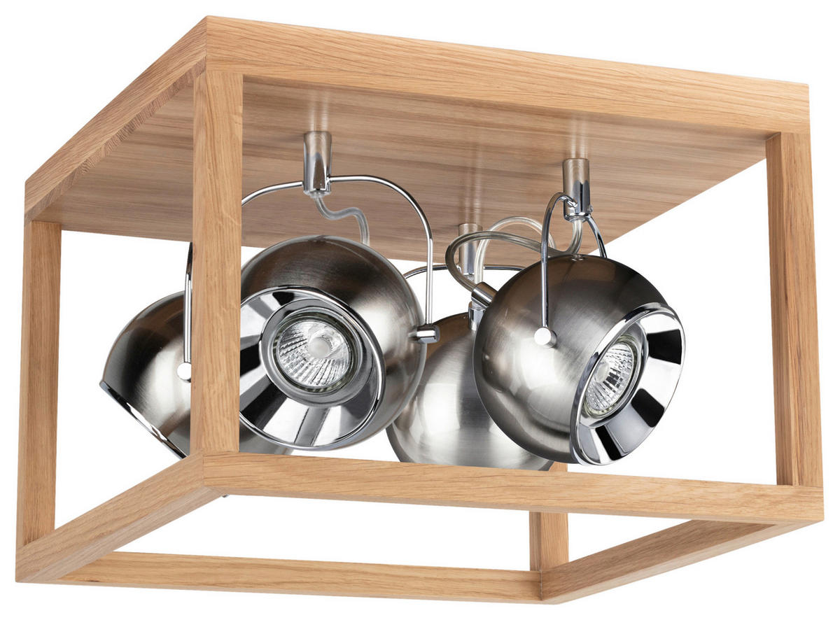 SPOT Light Deckenleuchte Eiche Satiniert Holz Metall B/H/L: ca. 36x25x36 cm GU10 4 Brennstellen Roy - Eiche/Satiniert (36,00/36,00/25,00cm) - SPOT Light
