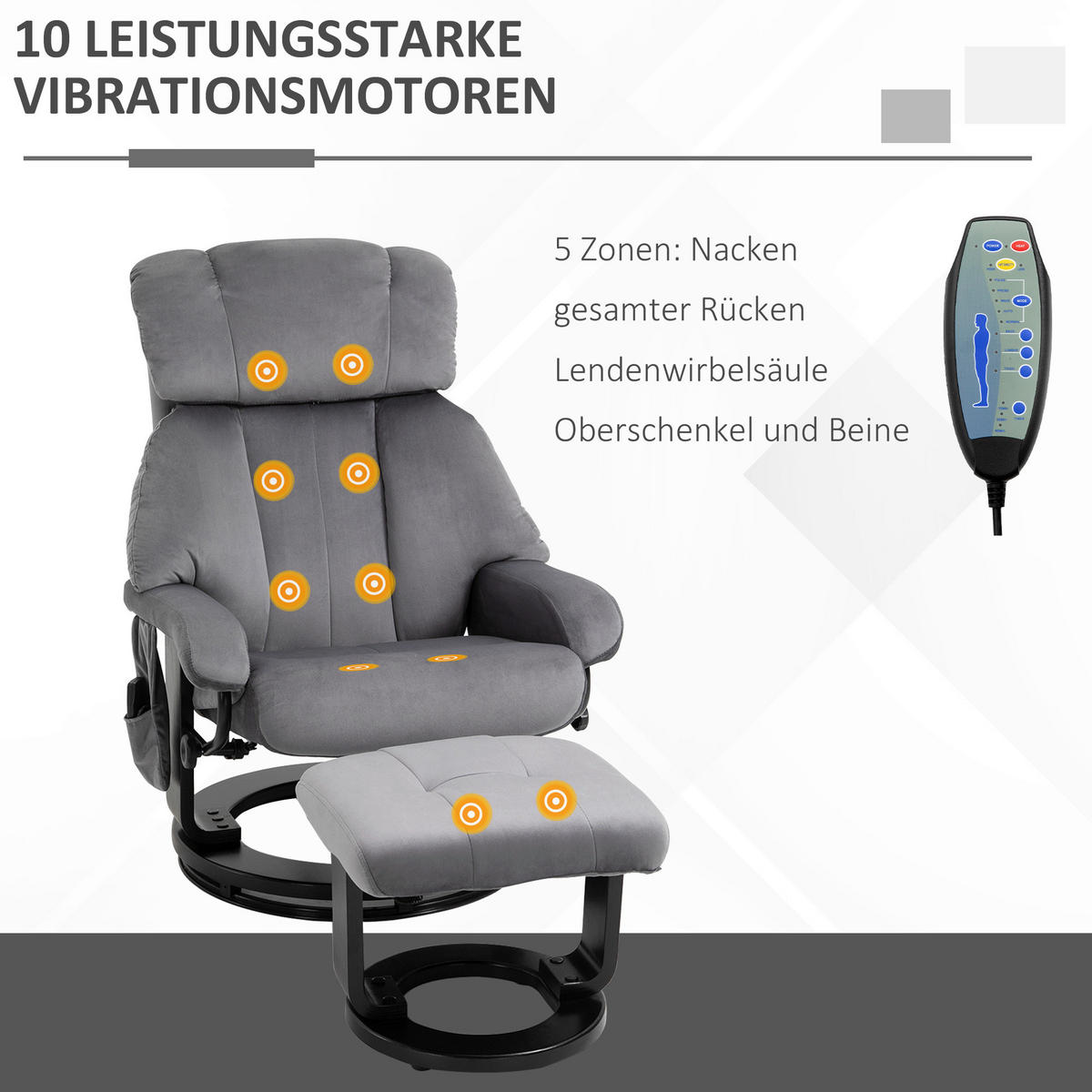 HOMCOM Massagestuhl grau B/H/L: ca. 80x76x102 cm Massagestuhl - grau (102,00/80,00/76,00cm) - HOMCOM