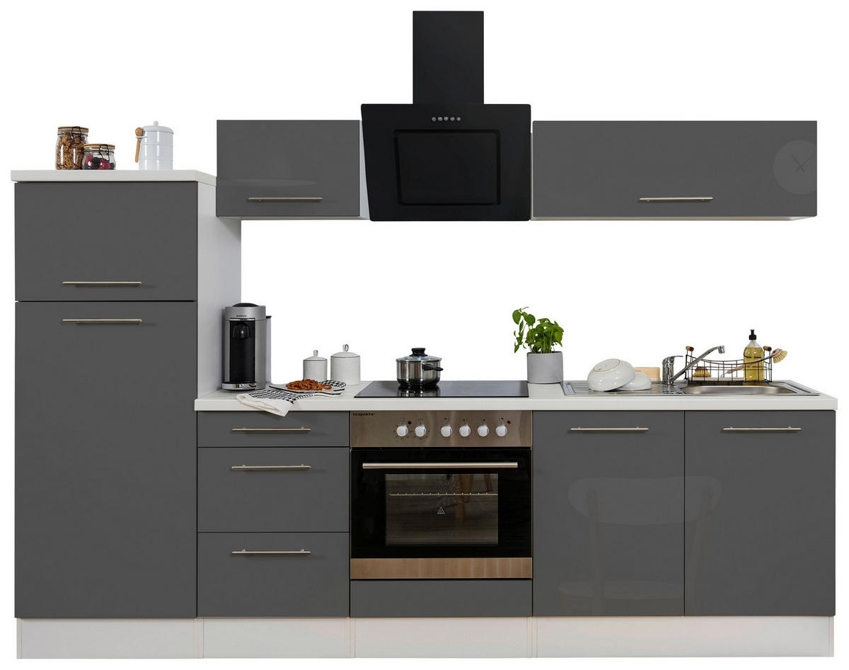 Respekta Küchenblock Amanda grau Hochglanz B/H/T: ca. 270x200x60 cm Amanda - weiß/Edelstahloptik (270,00/200,00/60,00cm) - Respekta