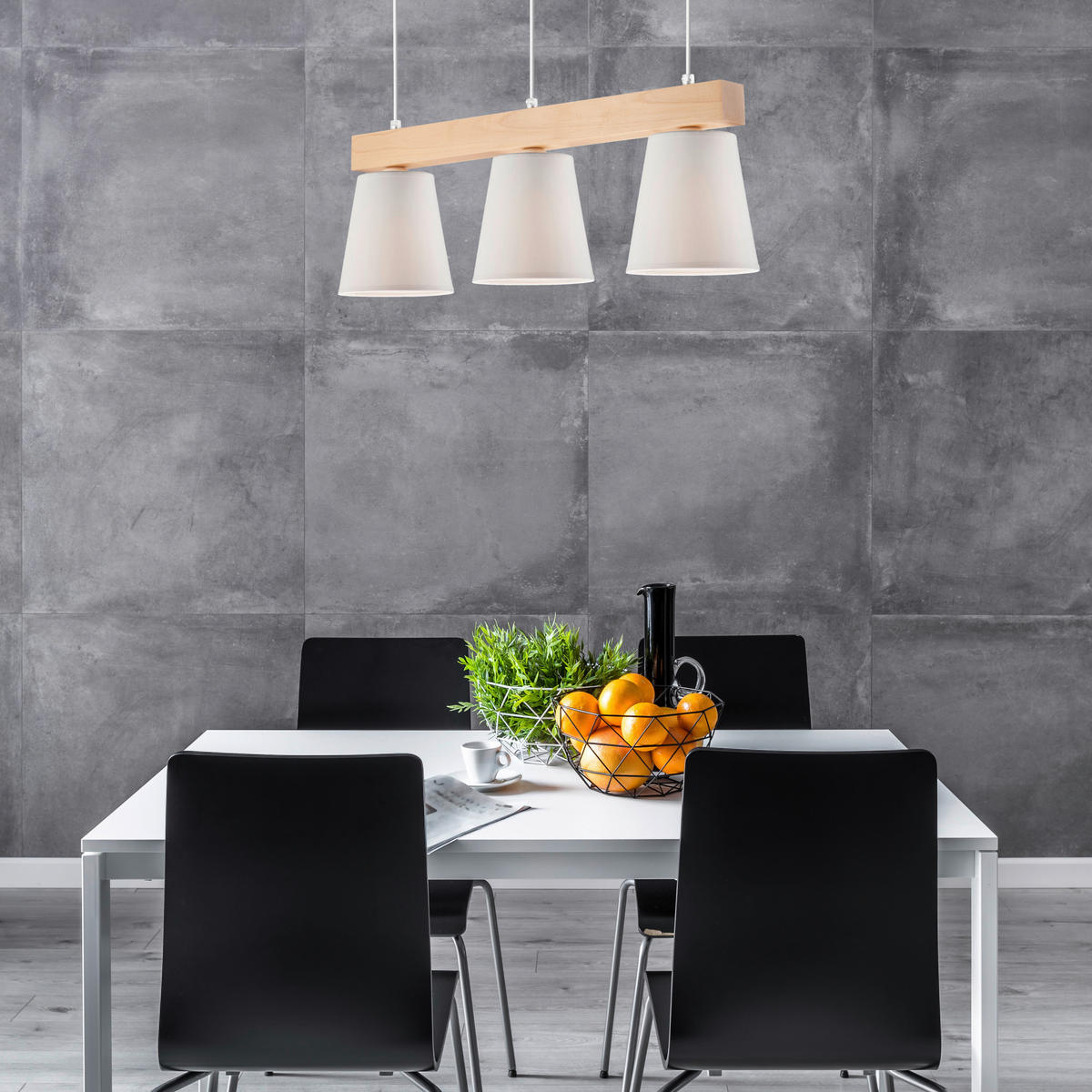 Lamkur Hängeleuchte weiß Holz Stahl B/H/L: ca. 25x30x70 cm E27 1 Brennstellen Augustino - weiß (70,00/25,00/30,00cm) - Lamkur