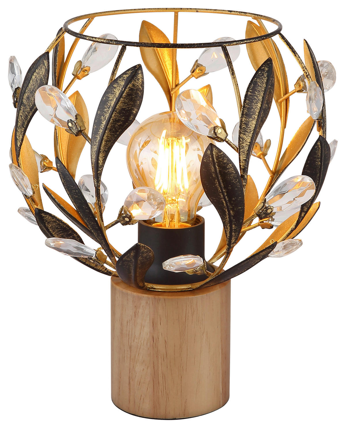 GLOBO Tischleuchte MIKA 15759T gold braun Holz H/D: ca. 25x20 cm E27 1 Brennstellen MIKA - braun/gold (20,00/25,00cm) - GLOBO