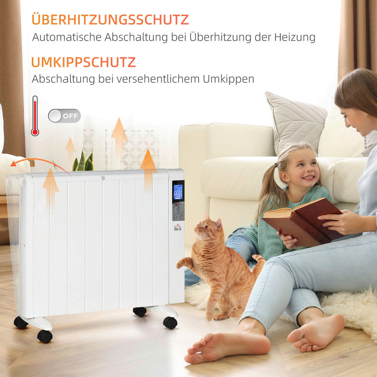 HOMCOM Heizlüfter 820-336V90WT weiß Polypropylen Edelstahl Aluminium B/H/L: ca. 7,5x75x58,5 cm ca. 2000 W Elektrische_Heizung - weiß (58,50/7,50/75,00cm) - HOMCOM