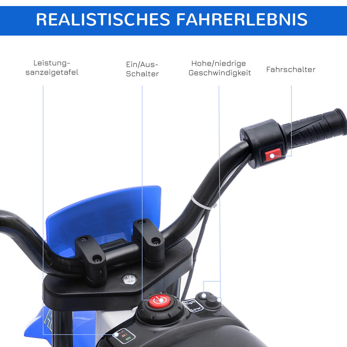 HOMCOM Kinder-Elektromotorrad blau B/H/L: ca. 51,5x68x106,5 cm Kinder-Elektromotorrad - blau (106,50/51,50/68,00cm) - HOMCOM