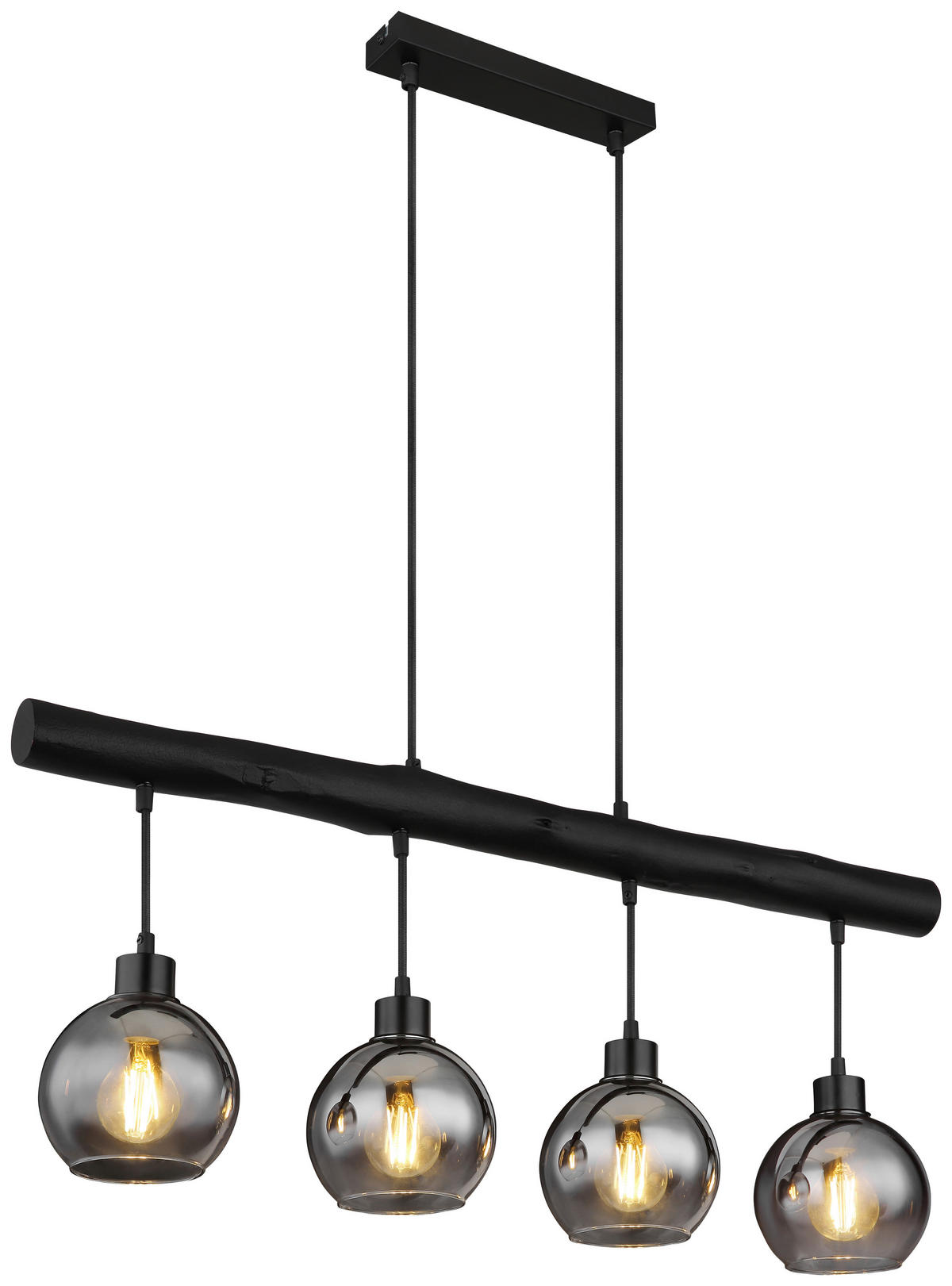 GLOBO Pendelleuchte 15656-4HB schwarz klar Rauch Metall Glas Holz B/H/L: ca. 15x120x85 cm E27 1 Brennstellen MOITAS - klar/schwarz (85,00/15,00/120,00cm) - GLOBO