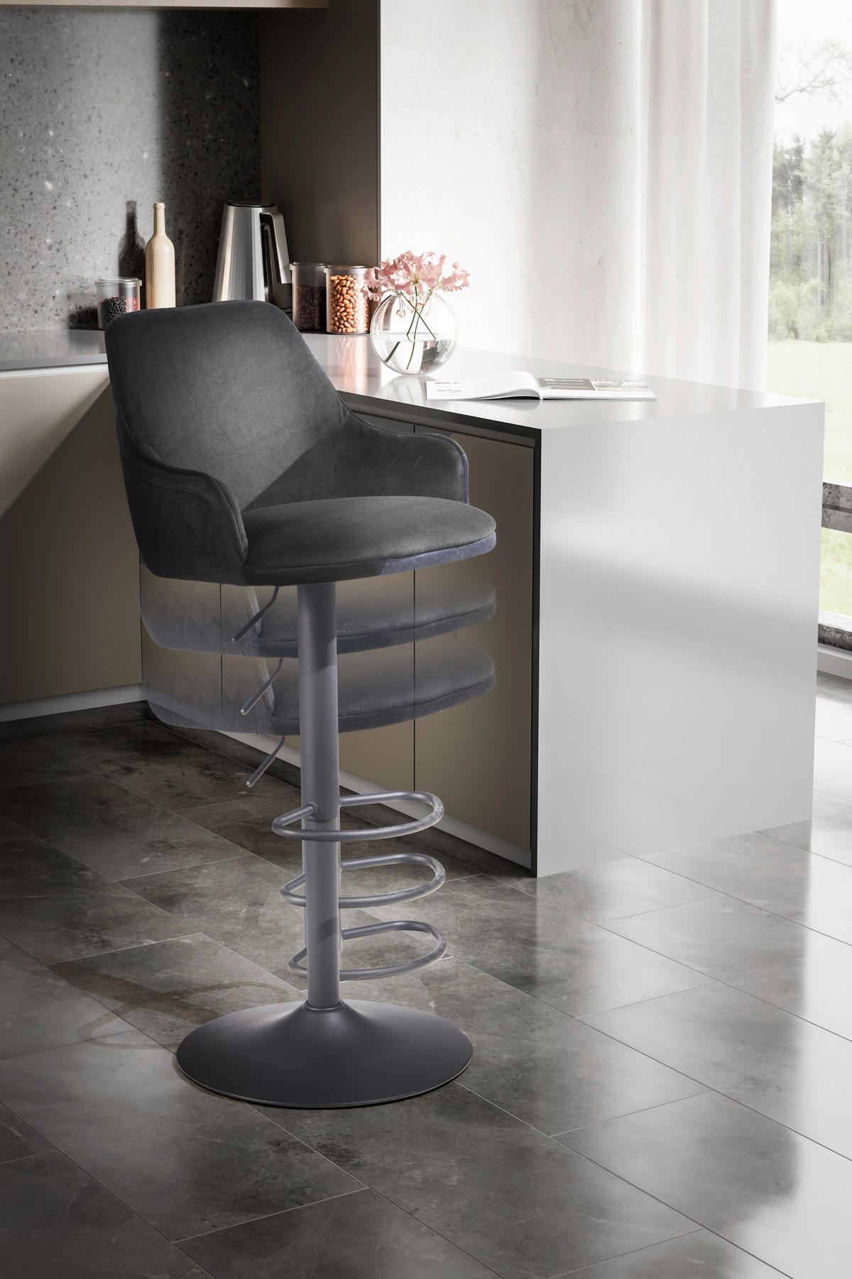 Barhocker schwarz schwarz Samt Eisen B/H/T: ca. 45x106x45 cm Barhocker - schwarz (45,00/106,00/45,00cm) - Wohnling