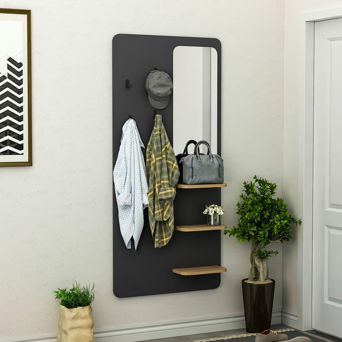 Garderobe Buket anthrazit B/H/T: ca. 70x150x15 cm Buket - anthrazit (70,00/150,00/15,00cm) - moebel17
